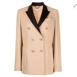 Stella McCartney Beige Double-Breasted Blazer with Black Lapel